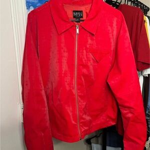 Red Boxy Dogtooth Satin Polyurethane Jacket